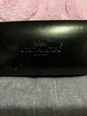Coach Black Leather Eyewear Case with Embossed Logo.